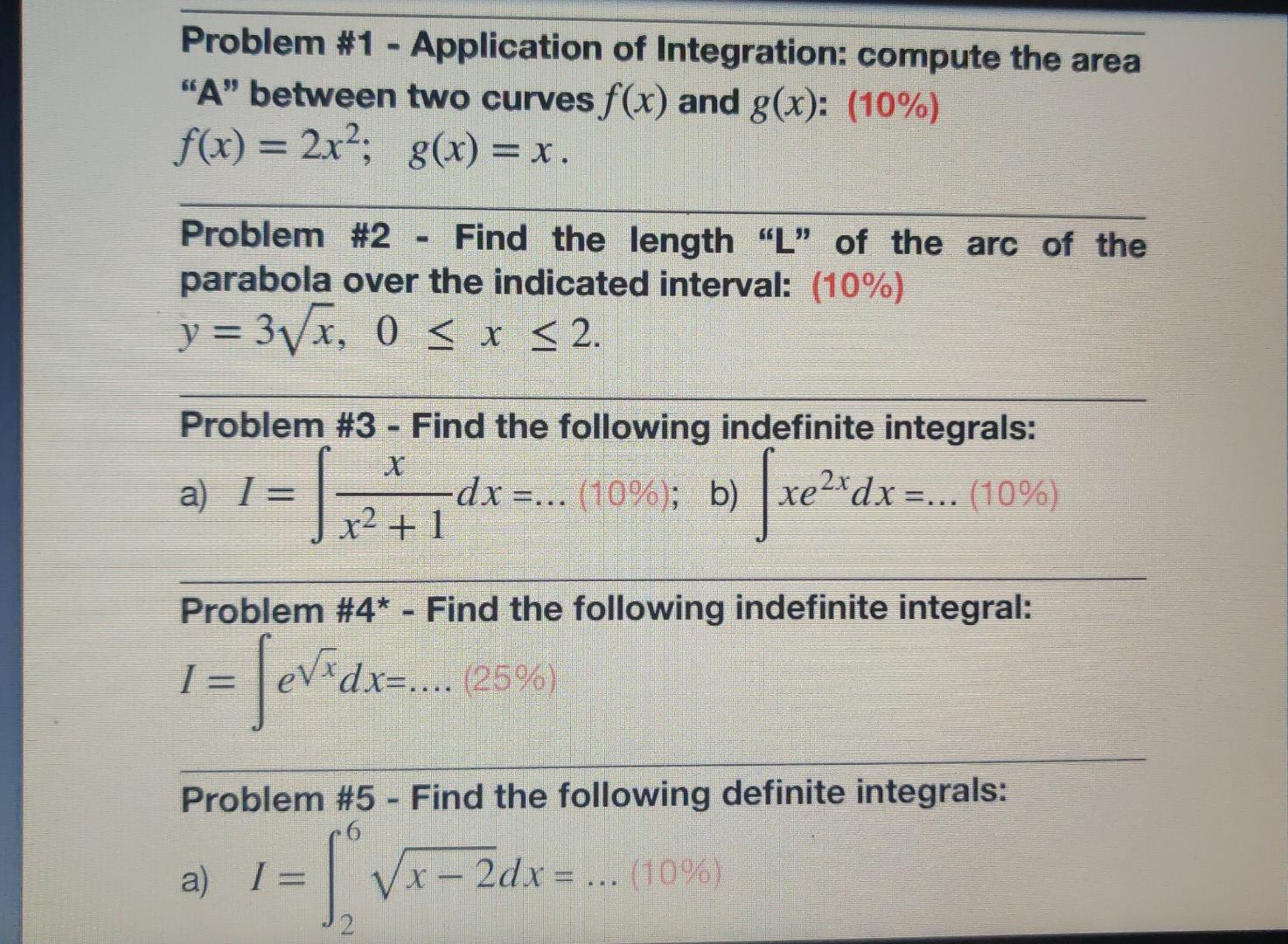 Solved Problem #1 - Application of Integration: compute the | Chegg.com