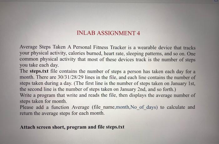 Solved INLAB ASSIGNMENT 4 Average Steps Taken A Personal | Chegg.com