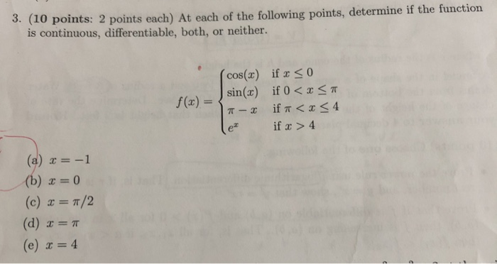 Solved 3. (10 points: 2 points each) At each of the | Chegg.com