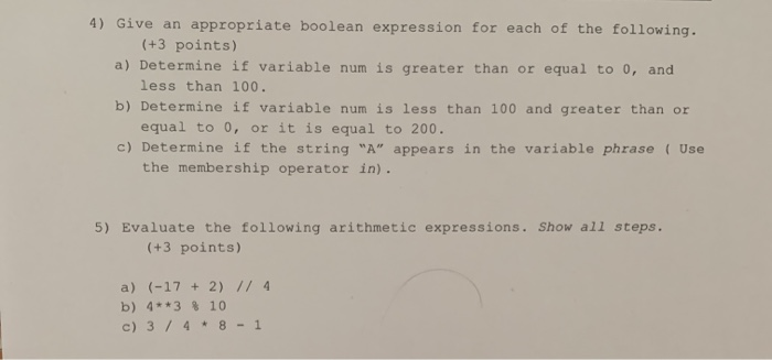 Solved 4) Give an appropriate boolean expression for each of | Chegg.com