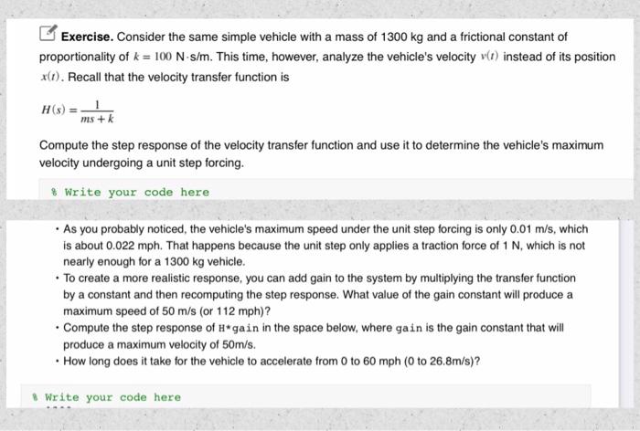 Solved Exercise. Consider the same simple vehicle with a | Chegg.com