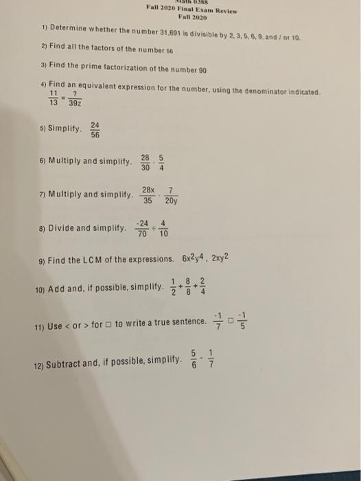 Solved Fall 2020 Final Exam Review Fall 2020 1) Determine | Chegg.com