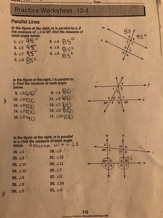 Solved Date Practice Worksheet 12-4 Parallel Lines In the | Chegg.com