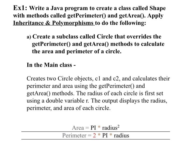 Java Inheritance - Shape class with a method called getArea