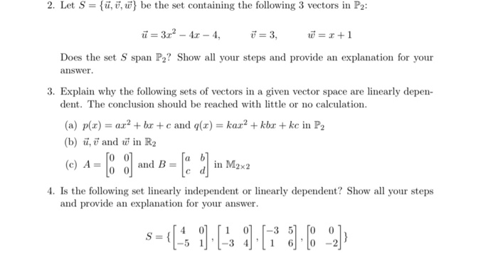 Solved 2 Let S U 7 W Be The Set Containing The Fol Chegg Com