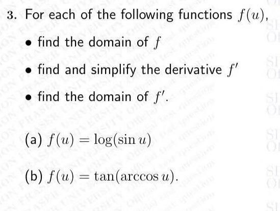 Solved 3 For Each Of The Following Functions F U Find The