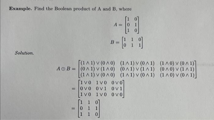 Solved Example. Find The Boolean Product Of A And B, Where | Chegg.com