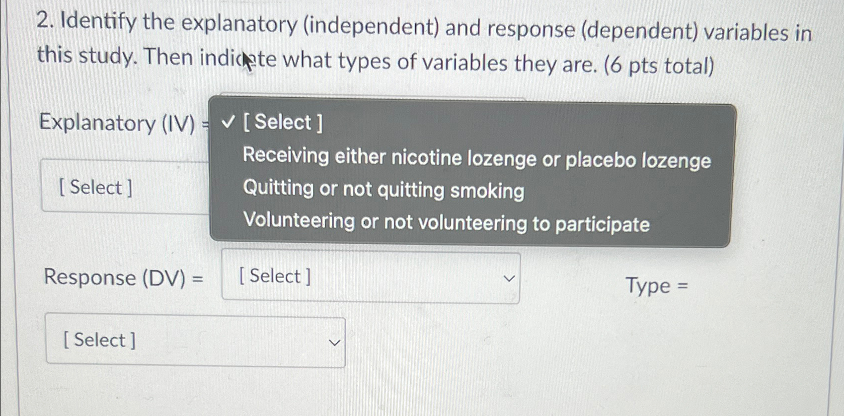 Identify the explanatory (independent) ﻿and response | Chegg.com