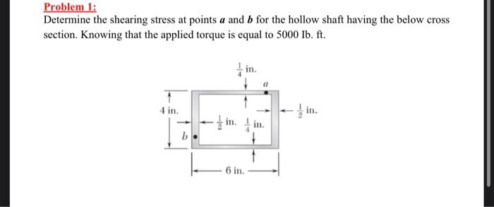 Solved Problem 1: Determine the shearing stress at points a | Chegg.com