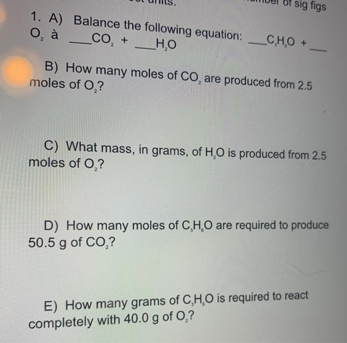 Solved Of Sig Figs 1 A Balance The Following Equation Chegg Com