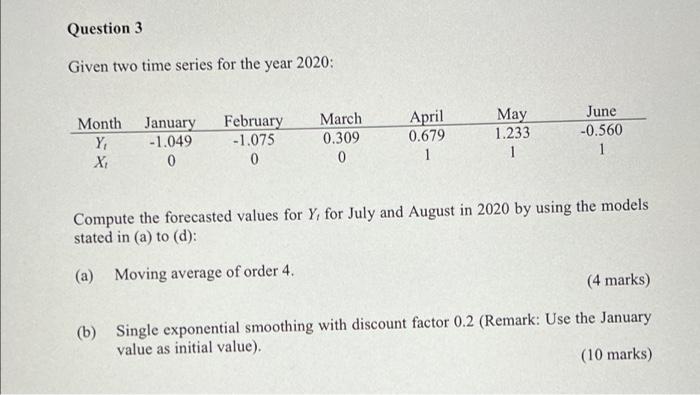 Solved Question 3 Given two time series for the year 2020: | Chegg.com