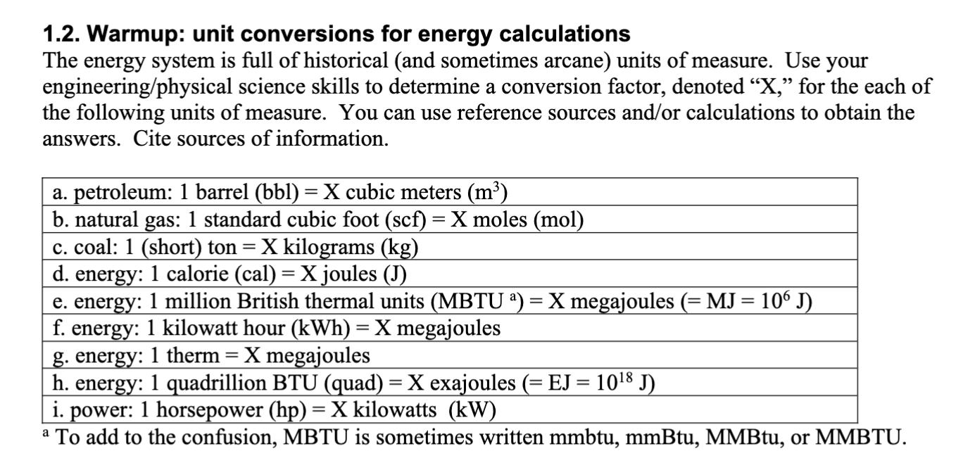 Energy Conversion Math Solved 1.2. Warmup: unit conversions for energy | Chegg.com