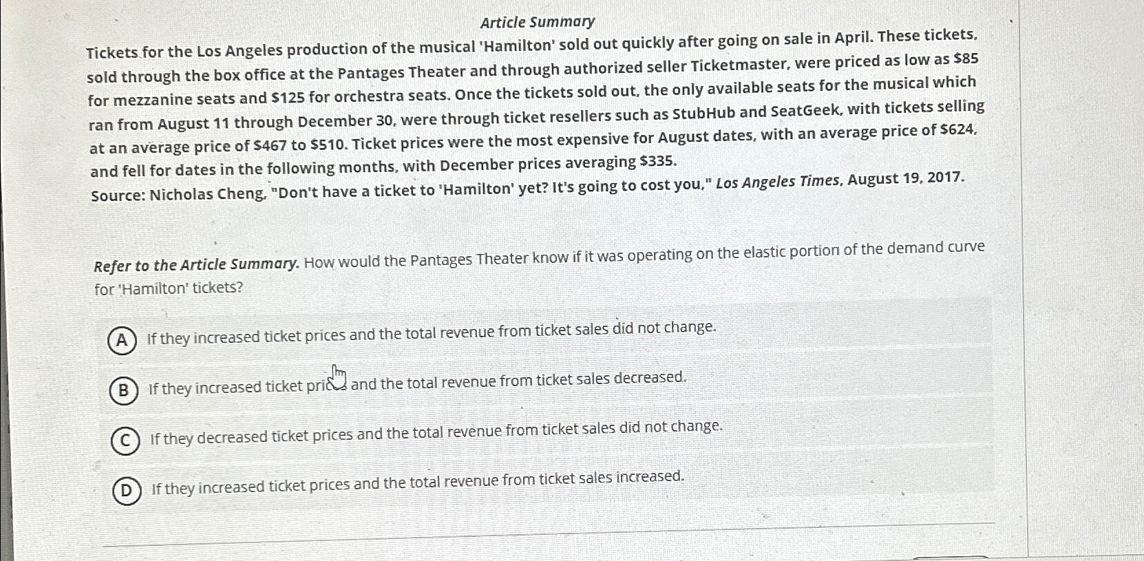 Hamilton average outlet ticket price