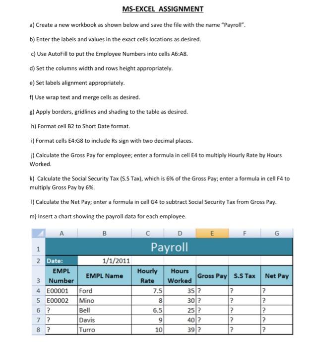 solved-ms-excel-assignment-a-create-a-new-workbook-as-shown-chegg