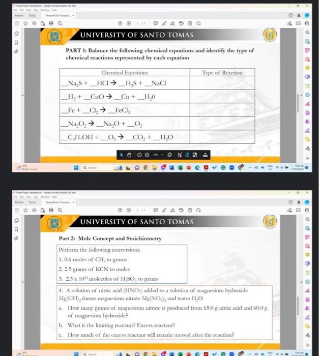 Solved PART 1: Balance the following chemical equations and | Chegg.com