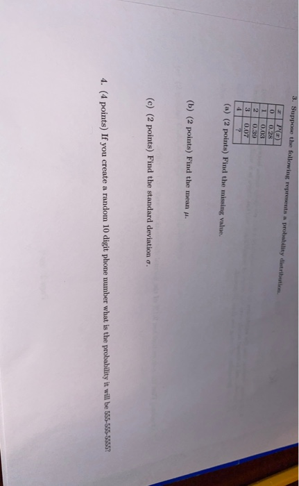 Solved 0 1 3. Suppose The Following Represents A Probability | Chegg.com