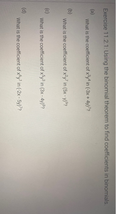 Solved Exercise 11.2.1: Using the binomial theorem to find | Chegg.com