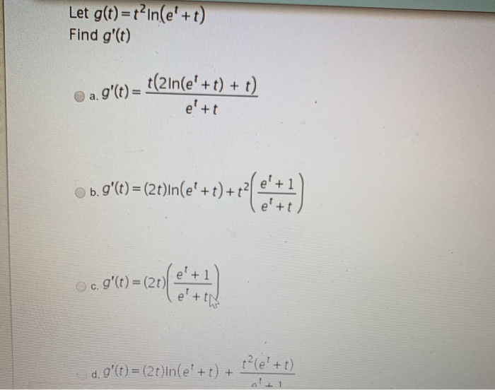 Solved Let G T T In E T Find G T A G T 21n E Chegg Com