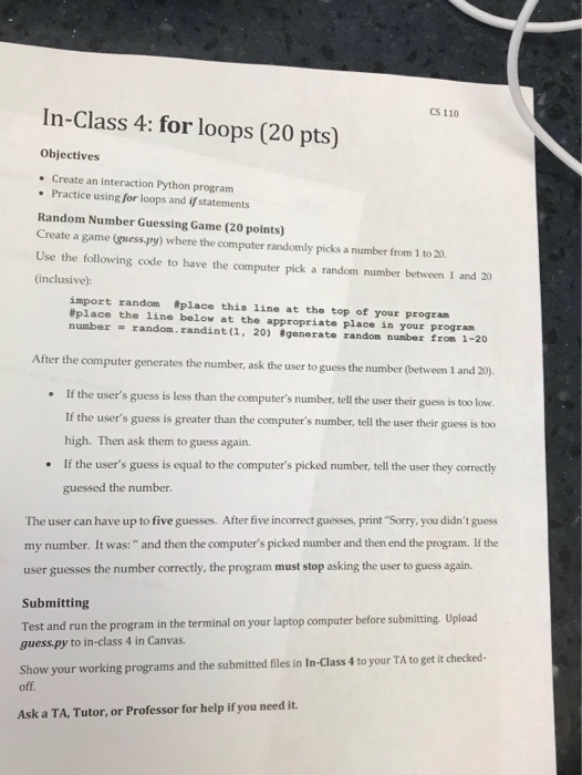Solved In-Class 4: for loops (20 pts) CS 110 Objectives • | Chegg.com