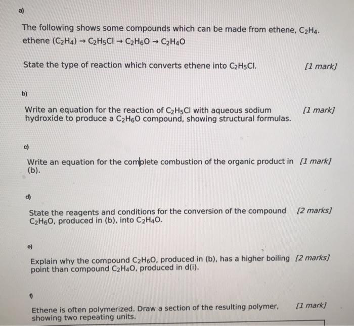 Solved a The following shows some compounds which can be Chegg