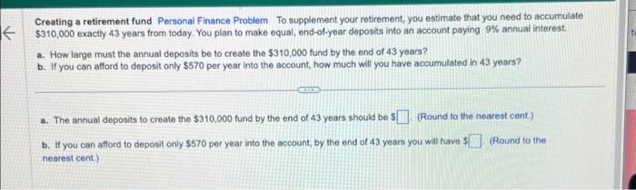 Solved Creating a retirement fund Personal Finance Problem | Chegg.com