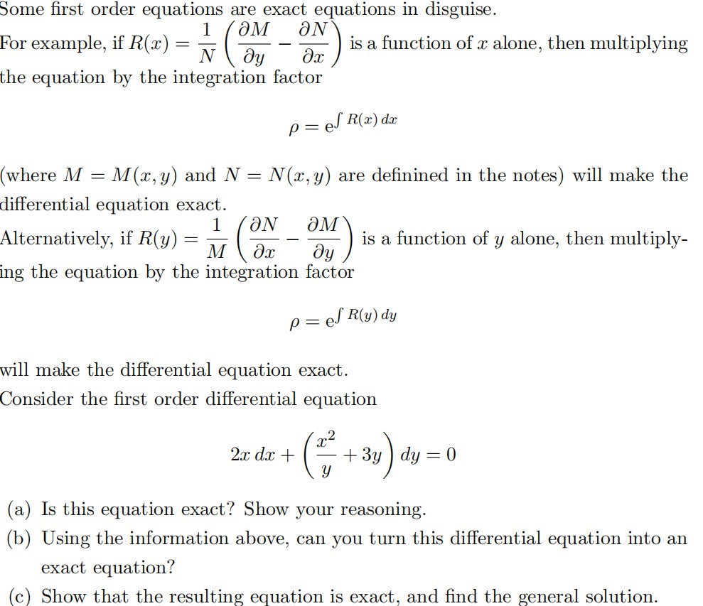 Solved Some first order equations are exact equations in | Chegg.com