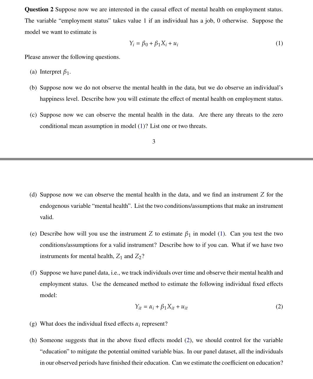 Solved Question 2 Suppose now we are interested in the | Chegg.com