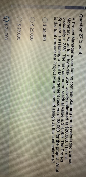 Solved Question 27 (1 point) A Project Manager is conducting | Chegg.com