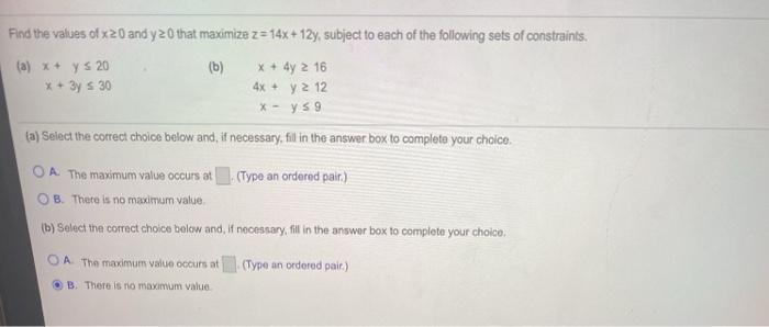 Solved Find the values of x 20 and y 20 that maximize z=14x | Chegg.com