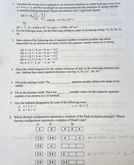 1. Calculate the energy (in J) required for an | Chegg.com