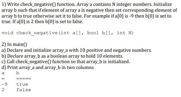 Solved 1) Write check_negative() function. Array a contains | Chegg.com