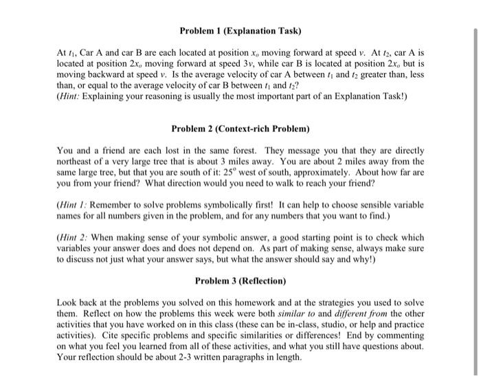 Solved Problem 1 (Explanation Task) At 11. Car A and car B | Chegg.com
