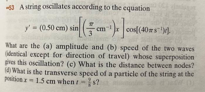 Solved -53 A string oscillates according to the equation y' | Chegg.com