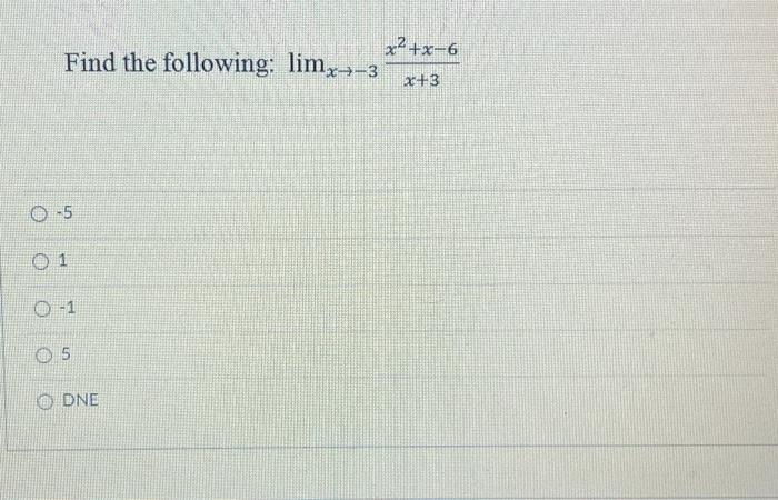 Solved Find The Following Limx→−3x 3x2 X−6 −5 1 −1 5