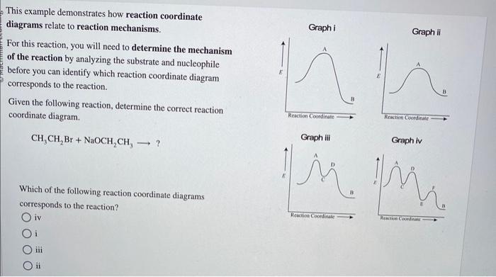 This example demonstrates how reaction coordinate diagrams relate to reaction mechanisms.
Graphi
For this reaction, you will
