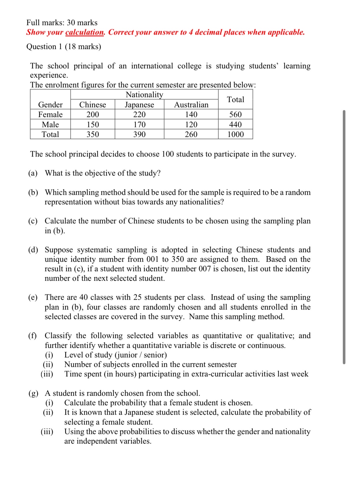 Solved Full marks 30 ﻿marksShow your calculation. Correct