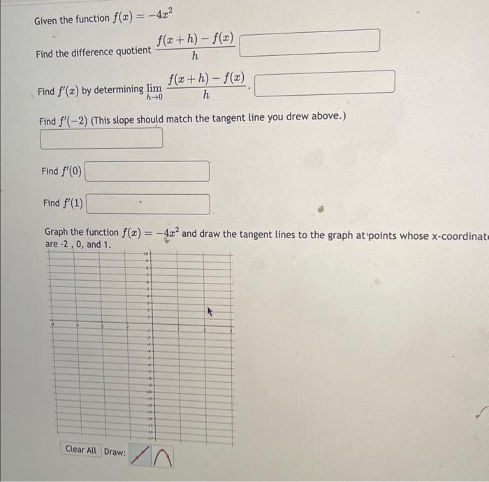 Solved Given the function f(x)=−4x2 Find the difference | Chegg.com