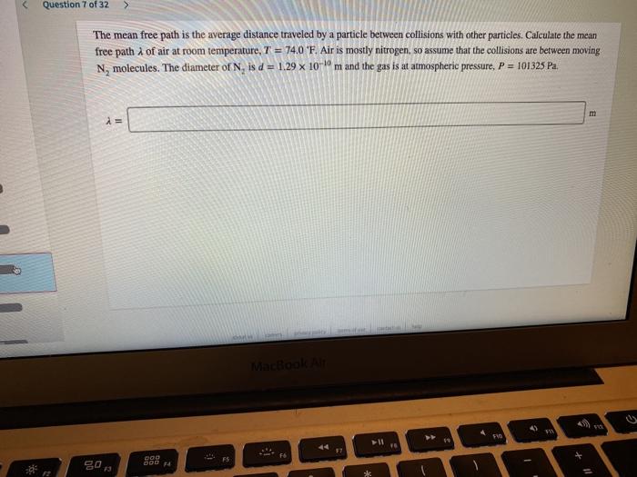 Solved Question 7 of 32 > The mean free path is the average | Chegg.com