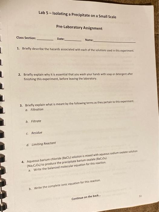 Solved Lab 5 Isolating a Precipitate on a Small Scale