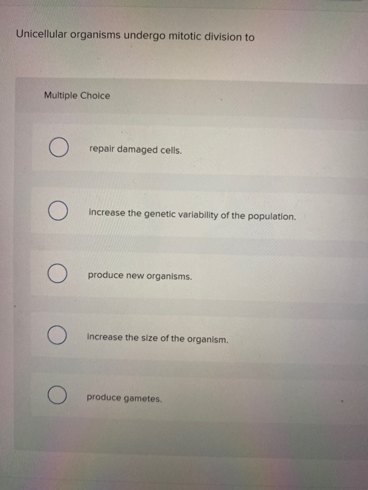 Solved: Unicellular Organisms Undergo Mitotic Division To | Chegg.com Solved: Unicellular Organisms Undergo Mitotic Division To | Chegg.com