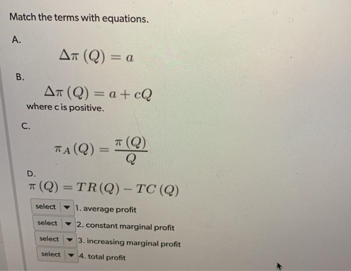 Solved Match The Terms With Equations A At Q A B A Chegg Com