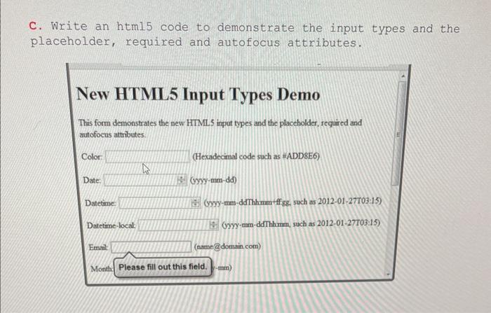 Solved C. Write an htm 15 code to demonstrate the input | Chegg.com