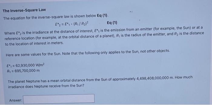 Solved The Inverse-Square Law The equation for the | Chegg.com