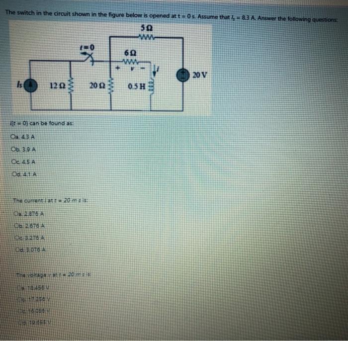 Solved The switch in the circuit shown in the figure below | Chegg.com