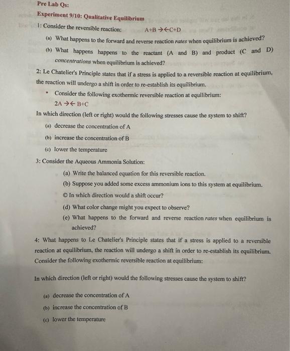 Solved Experiment 9/10: Qualitative Equilibrium 1: Consider | Chegg.com