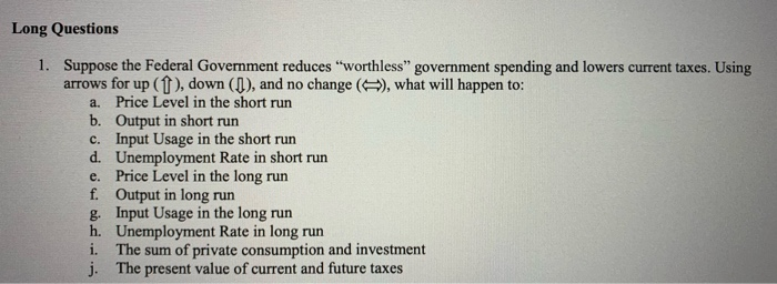 Solved Long Questions 1. Suppose The Federal Government | Chegg.com