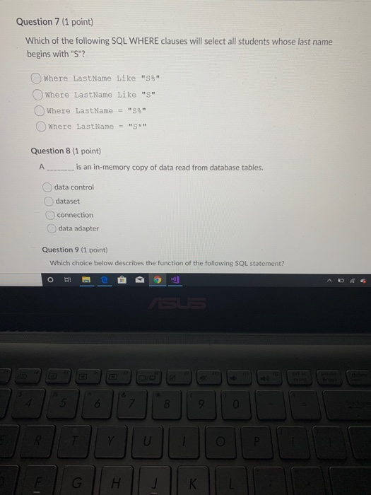 Solved Question 9 (1 point) Which choice below describes the | Chegg.com