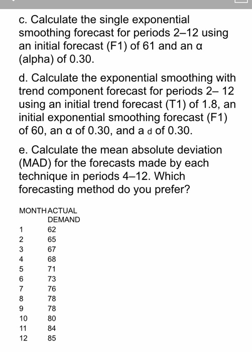 Solved c. Calculate the single exponential smoothing