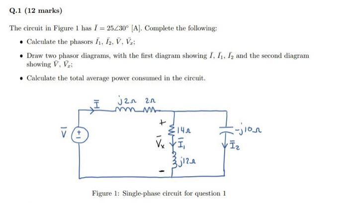 Solved The circuit in Figure 1 has I=25∠30∘[A]. Complete the | Chegg.com