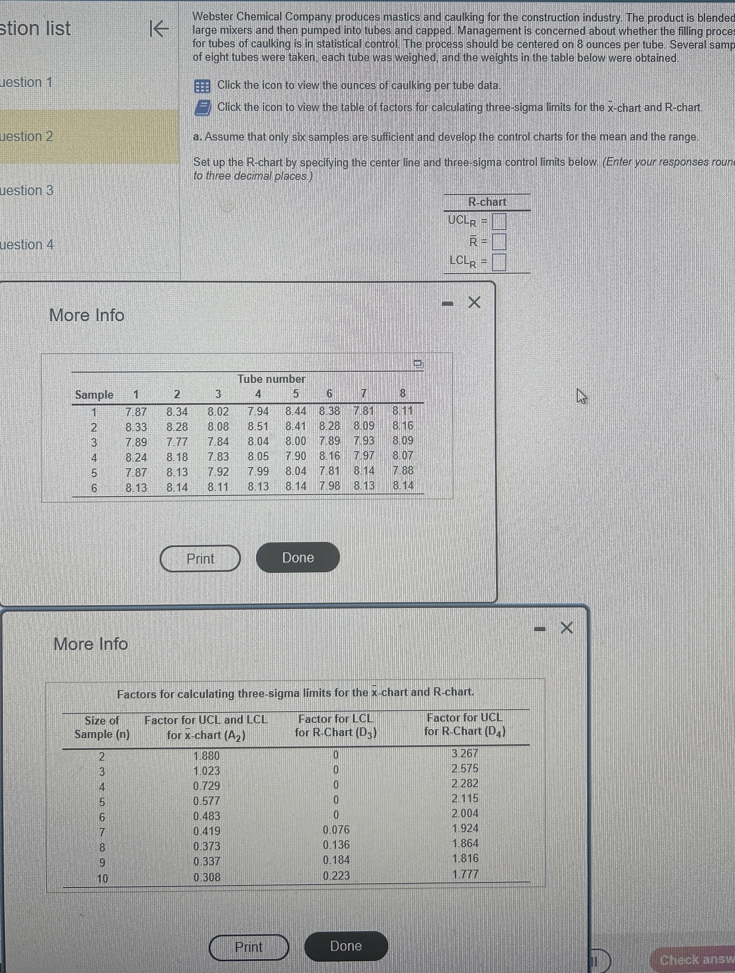 Solved I need help trying to find the r chart and x chart. I | Chegg.com